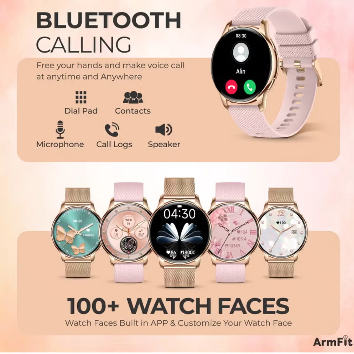 Queen Smart Watch For Women With AMOLED Always On Display Bluetooth Calling Waterproof Fitness Watches For Android iOS Gold-4-4
