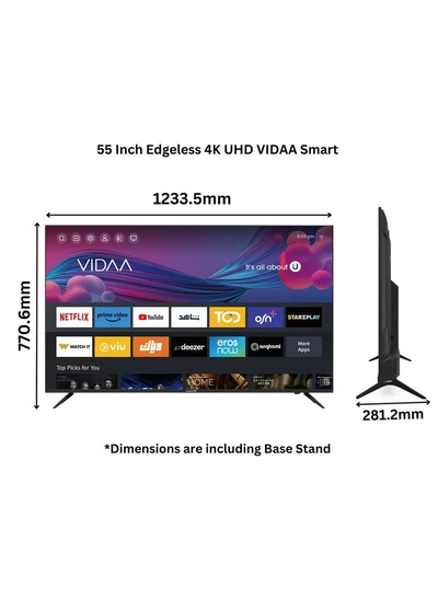 VIDEOCON 55 Inch Edgeless 4K UHD Smart TV With Bluetooth, Voice Mouse And Dolby Audio 2024 E55ELVD1100 Black-0