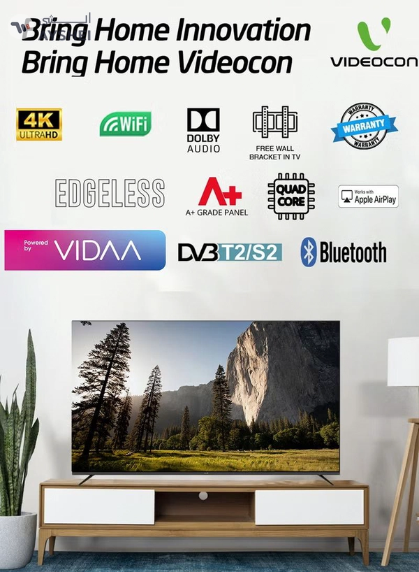 VIDEOCON 55 Inch Edgeless 4K UHD Smart TV With Bluetooth, Voice Mouse And Dolby Audio 2024 E55ELVD1100 Black