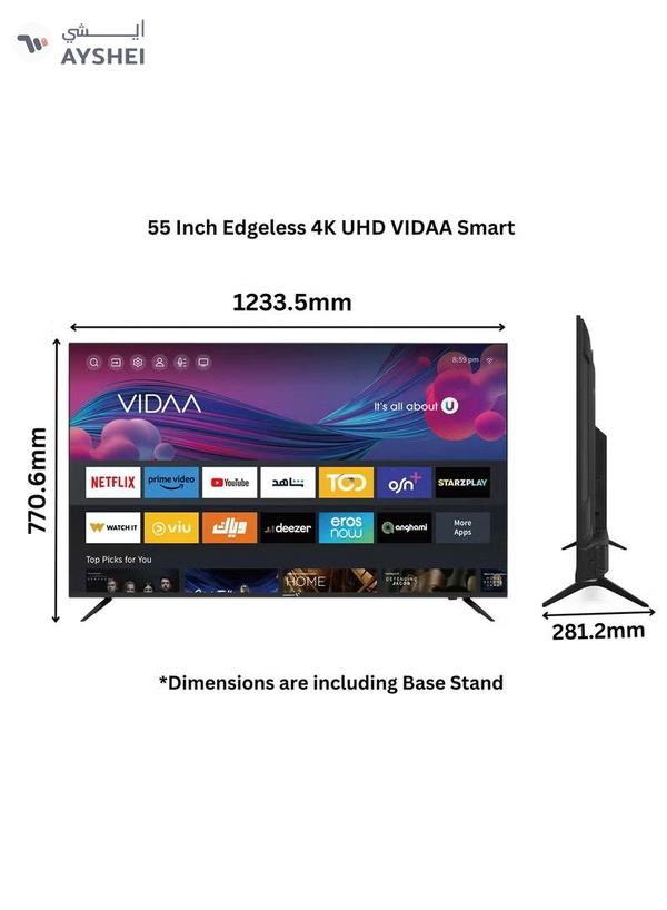 VIDEOCON 55 Inch Edgeless 4K UHD Smart TV With Bluetooth, Voice Mouse And Dolby Audio 2024 E55ELVD1100 Black