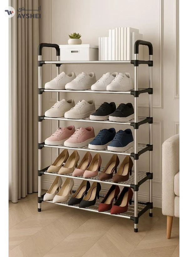 ALMUFARREJ 6-Layer Storage Shoe Rack Silver/Black 110x60x30cm