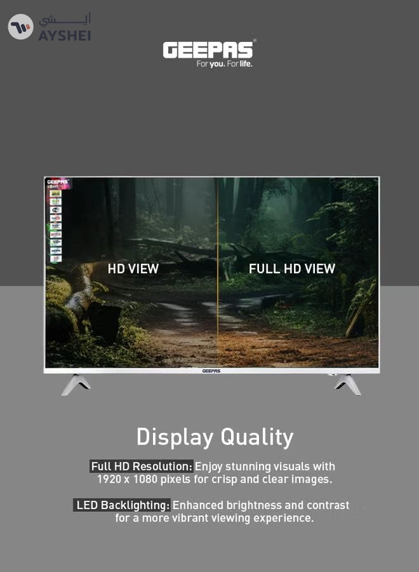 GEEPAS 43" Frameless HD Smart LED TV With Remote Control,HDMI & USB Ports, Head Phone Jack, PC Audio In,Wi-Fi, Android 14.0 with E-Share, YouTube, Netflix GLED4328SXHD Black