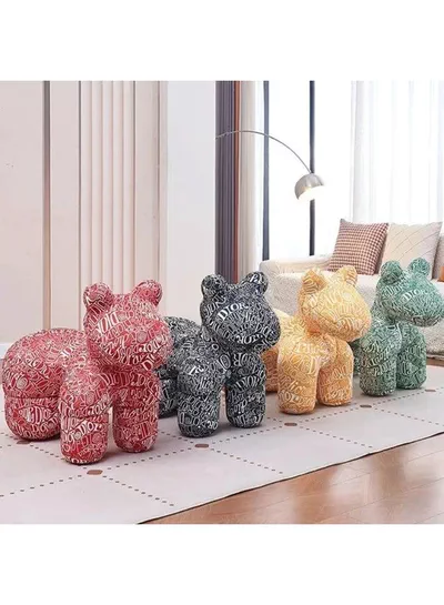 Luxury Designer Style Bear Ottoman Stool Plush Animal Footrest Seat Decorative Accent Chair for Living Room, Bedroom, Kids Room and Office, Soft Padded Comfortable Seating, Modern Home Décor, Durable Upholstered Fabric, Cute Bear Shape,-2