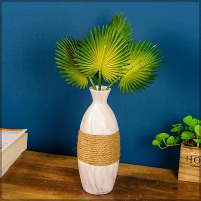 RAINTREE Multiuse Tropical Four Fan Palm Leaf Green 35x11cms Artificial Palm Leaves 4 Fan Leaf-0