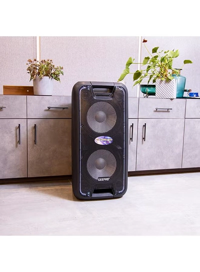 GEEPAS Portable And Rechargeable Professional Speaker- 10 Inch- Wireless Microphones, Battery Rechargeable | 50000 PMPO | Portable Woofer With Trolley Handle Black-4