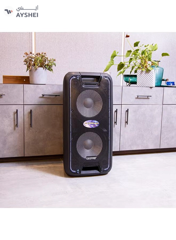 GEEPAS Portable And Rechargeable Professional Speaker- 10 Inch- Wireless Microphones, Battery Rechargeable | 50000 PMPO | Portable Woofer With Trolley Handle Black