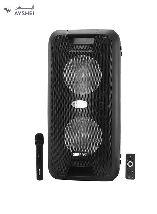 GEEPAS Portable And Rechargeable Professional Speaker- 10 Inch- Wireless Microphones, Battery Rechargeable | 50000 PMPO | Portable Woofer With Trolley Handle Black