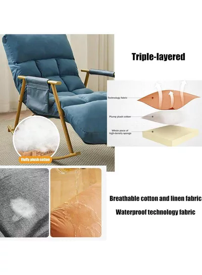 Upholstered High Back Adjustable Rocking Chair Lounge Chair with Padded Rocking Chair with Armrests Storage Bag Modern Lounger Sofa Can Lie or Sleep Lazy Chair for Bedroom Dorm Garden Patio Porch-2
