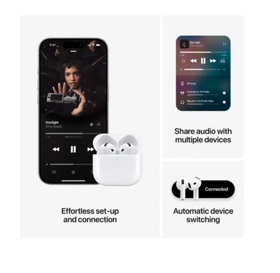 Apple AirPods 4 Wireless Earbuds, Bluetooth Headphones, Personalized Spatial Audio, Sweat and Water Resistant-4