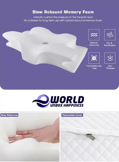 Eworld Pack of 2 Memory Foam Butterfly-Shaped Cervical Pillow for Shoulder and Neck Pain Relief, Ergonomic Orthopedic Support for Side, Back, and Stomach Sleeping, Washable Cover & 2 Sleeping Eye Masks Include-6