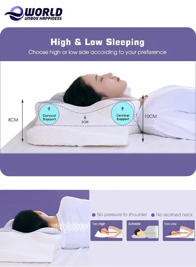 Eworld Pack of 2 Memory Foam Butterfly-Shaped Cervical Pillow for Shoulder and Neck Pain Relief, Ergonomic Orthopedic Support for Side, Back, and Stomach Sleeping, Washable Cover & 2 Sleeping Eye Masks Include-7