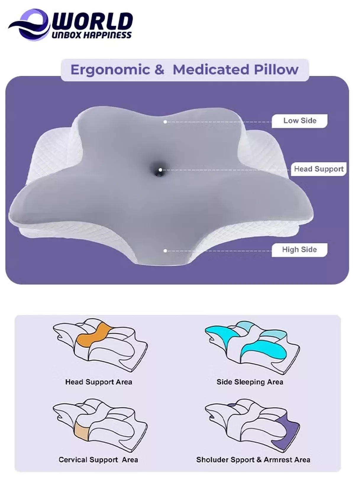 Eworld Pack of 2 Memory Foam Butterfly-Shaped Cervical Pillow for Shoulder and Neck Pain Relief, Ergonomic Orthopedic Support for Side, Back, and Stomach Sleeping, Washable Cover & 2 Sleeping Eye Masks Include-2-2