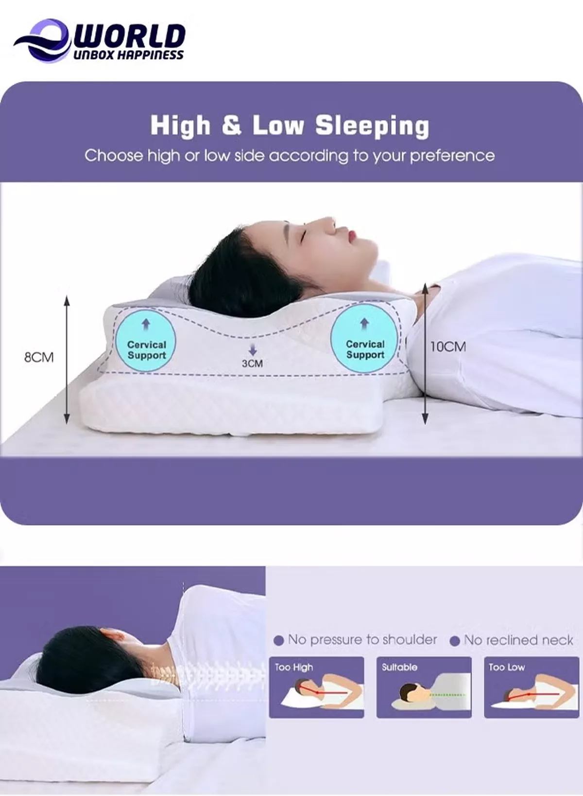 Eworld Pack of 2 Memory Foam Butterfly-Shaped Cervical Pillow for Shoulder and Neck Pain Relief, Ergonomic Orthopedic Support for Side, Back, and Stomach Sleeping, Washable Cover & 2 Sleeping Eye Masks Include-7-7