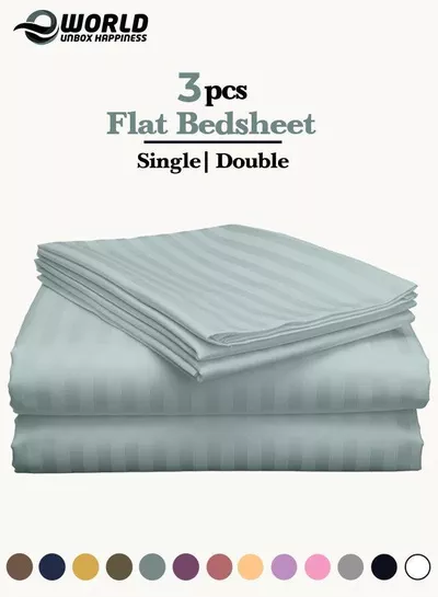 3 Piece Luxury Pastel Green Striped Bed Sheet Set with 1 Flat Sheet and 2 Pillowcases for Hotel and Home Crafted from Ultra Soft and Breathable For All Seasons Microfiber for Year-Round Comfort (Single/Double)-0