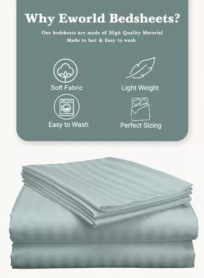 3 Piece Luxury Pastel Green Striped Bed Sheet Set with 1 Flat Sheet and 2 Pillowcases for Hotel and Home Crafted from Ultra Soft and Breathable For All Seasons Microfiber for Year-Round Comfort (Single/Double)-3