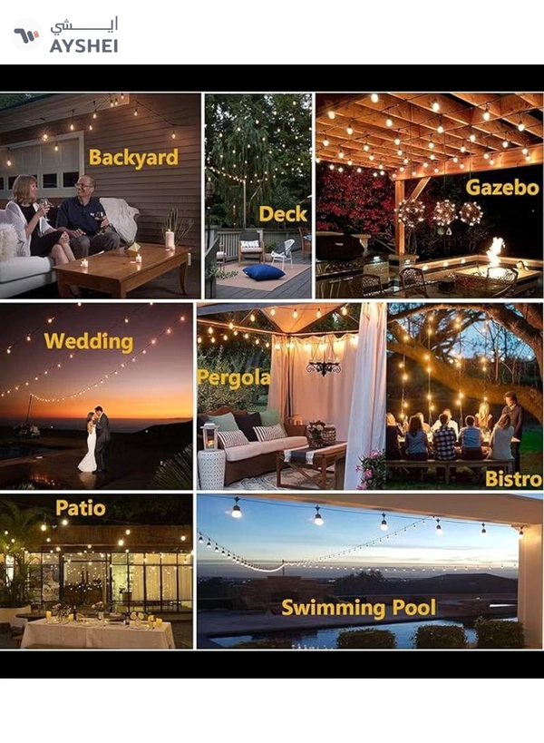 Yuwell Outdoor Waterproof IP65 Led String Lights E27 Holder 15 Meter Bulb Holder Wire With 30 Bulbs 4W A60 Amber With EU Plug Solar Bulb Holder For Ramadan Decoration Lights And Outdoor Decoration Light Hanging Light String Wire Ramadan Light For Commercial Patio Garden & Porch Yard