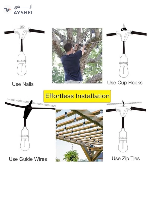 Yuwell Outdoor Waterproof IP65 Led String Lights E27 Holder 15 Meter Bulb Holder Wire With 30 Bulbs 4W A60 Amber With EU Plug Solar Bulb Holder For Ramadan Decoration Lights And Outdoor Decoration Light Hanging Light String Wire Ramadan Light For Commercial Patio Garden & Porch Yard
