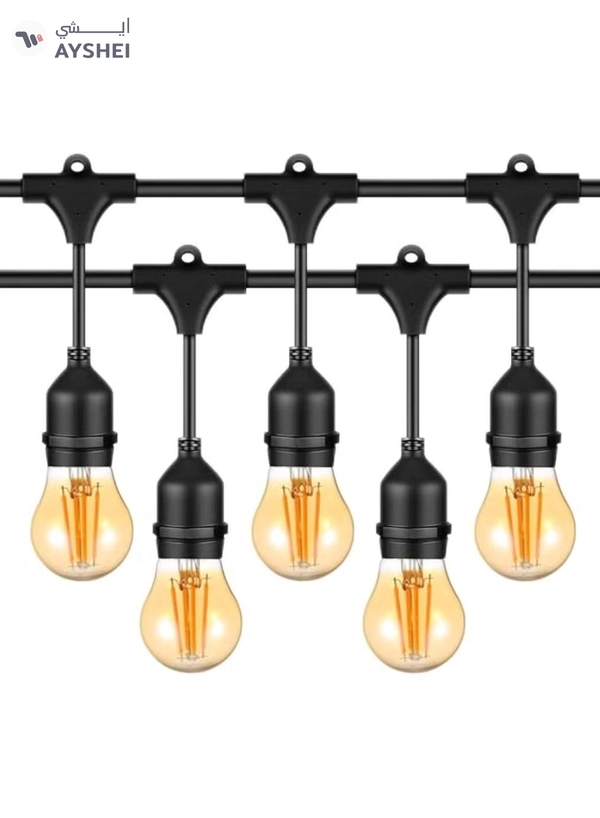 Yuwell Outdoor Waterproof IP65 Led String Lights E27 Holder 15 Meter Bulb Holder Wire With 30 Bulbs 4W A60 Amber With EU Plug Solar Bulb Holder For Ramadan Decoration Lights And Outdoor Decoration Light Hanging Light String Wire Ramadan Light For Commercial Patio Garden & Porch Yard