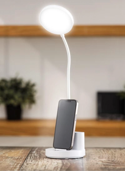 Geepas Rechargeable Reading Lamp | Table Light with Phone Holder | Perfect for Studying, Working, Travelling, Used at Home and Office| Lithium Battery- 15 Hours Time | 2 Years Warranty GDL53040-6