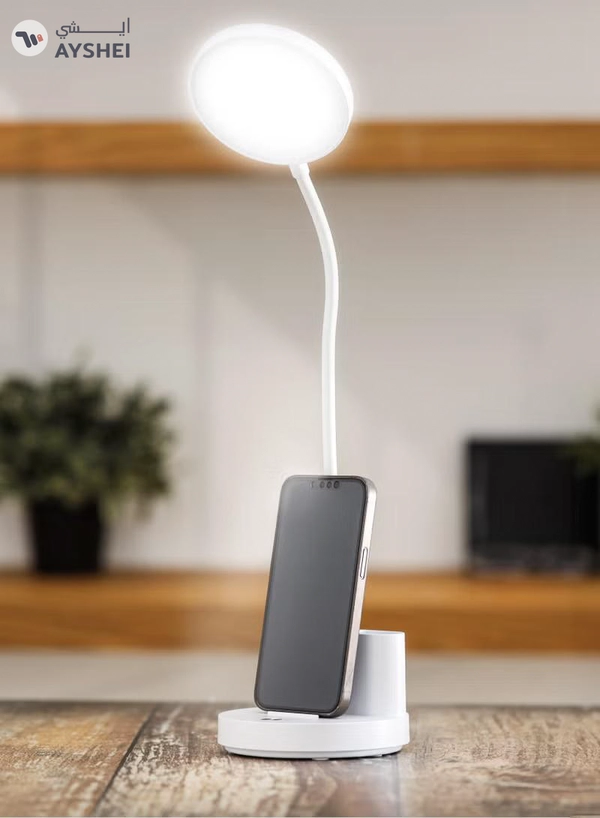 Geepas Rechargeable Reading Lamp | Table Light with Phone Holder | Perfect for Studying, Working, Travelling, Used at Home and Office| Lithium Battery- 15 Hours Time | 2 Years Warranty GDL53040