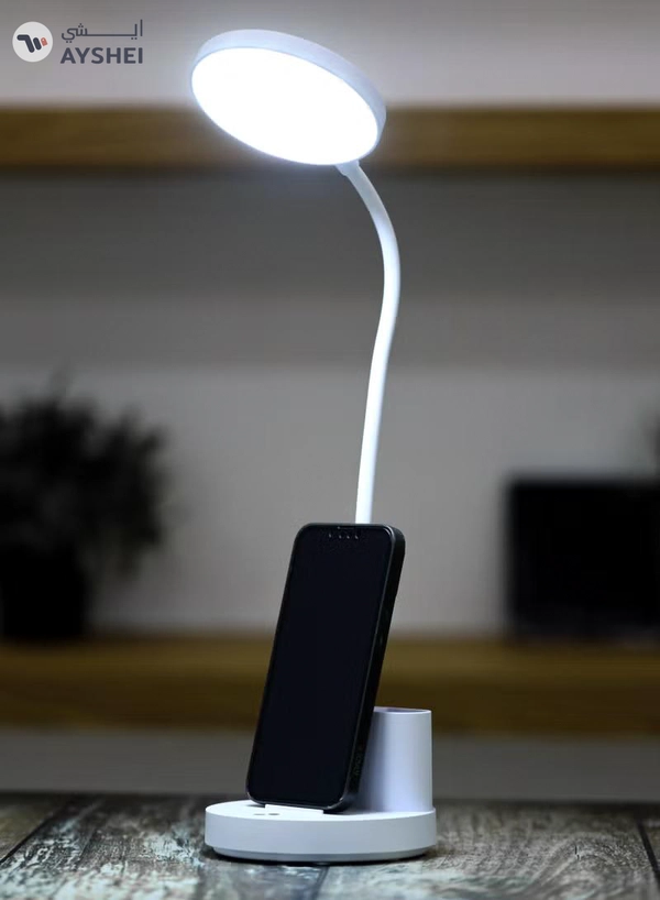 Geepas Rechargeable Reading Lamp | Table Light with Phone Holder | Perfect for Studying, Working, Travelling, Used at Home and Office| Lithium Battery- 15 Hours Time | 2 Years Warranty GDL53040