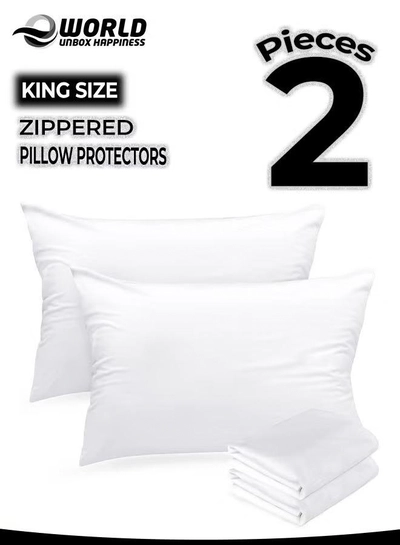 Eworld 2 Pieces Waterproof King Size White Pillow Protectors, Hypoallergenic, Breathable Noiseless-0