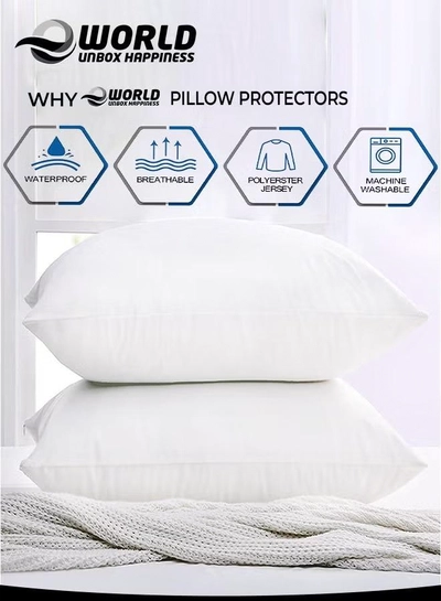 Eworld 2 Pieces Waterproof King Size White Pillow Protectors, Hypoallergenic, Breathable Noiseless-3