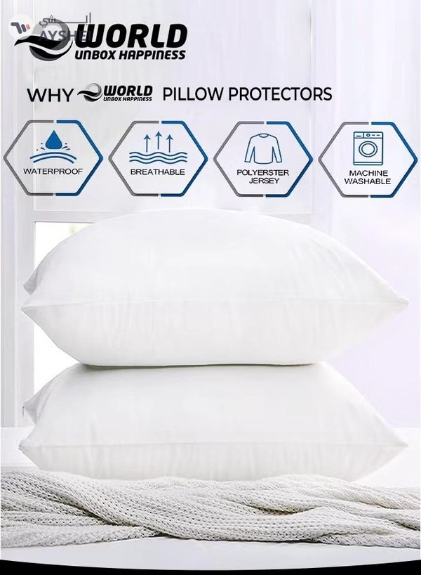 Eworld 2 Pieces Waterproof King Size White Pillow Protectors, Hypoallergenic, Breathable Noiseless