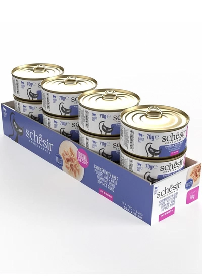 Schesir Complements Cat Wet Food in Broth- Chicken with Beef 70gx12pcs-0