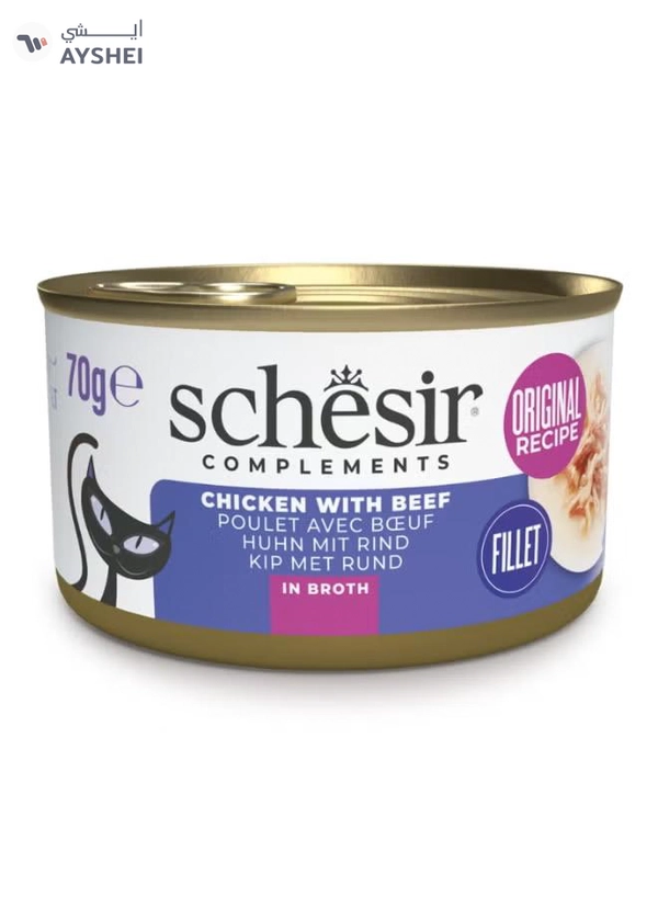 Schesir Complements Cat Wet Food in Broth- Chicken with Beef 70gx12pcs