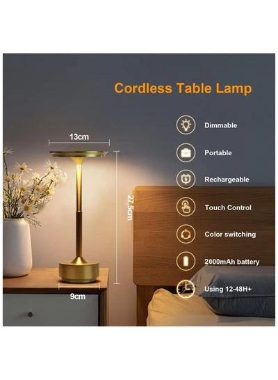 ZERIFAM Cordless Table Lamp, Portable LED Desk Lamps, 2000mAh USB Rechargeable Battery Operated, 3 Color Stepless Dimming Up Touch Lamp for Bedroom Dining Room Restaurant Night Light-1