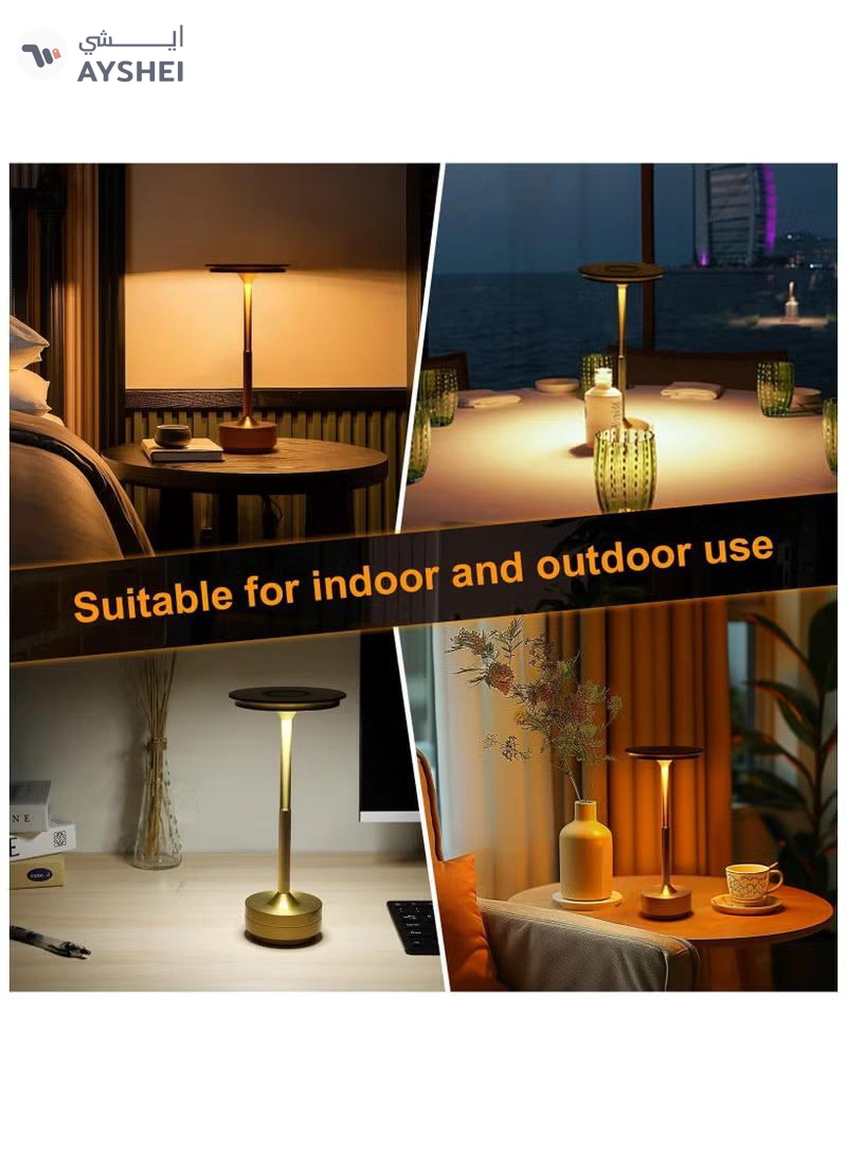ZERIFAM Cordless Table Lamp, Portable LED Desk Lamps, 2000mAh USB Rechargeable Battery Operated, 3 Color Stepless Dimming Up Touch Lamp for Bedroom Dining Room Restaurant Night Light-5-5
