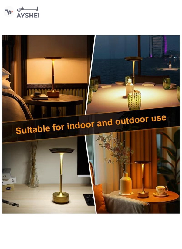 ZERIFAM Cordless Table Lamp, Portable LED Desk Lamps, 2000mAh USB Rechargeable Battery Operated, 3 Color Stepless Dimming Up Touch Lamp for Bedroom Dining Room Restaurant Night Light