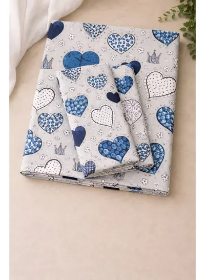 Eworld 3-Piece Fitted Bedsheet Set, Multicolor Patchwork Heart Print, 100% Cotton, 125 GSM, 1 Fitted Sheet + 2 Pillowcases – Available in King, Queen and Single Sizes-1