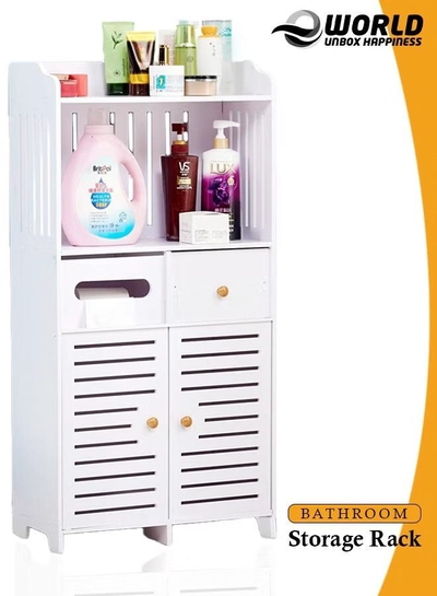 Eworld Waterproof White PVC Floor Cabinet Organizer, Stylish Storage Solution Featuring Shelves-0