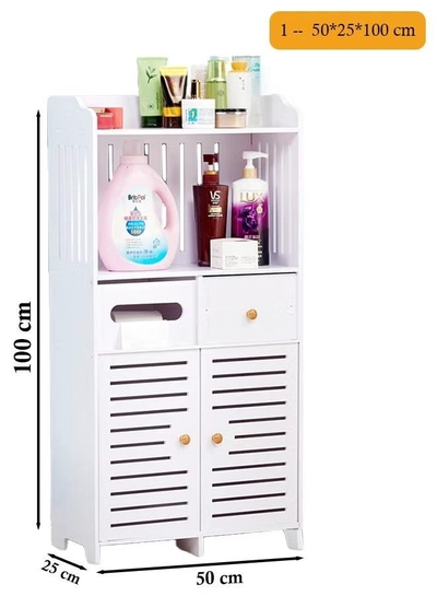 Eworld Waterproof White PVC Floor Cabinet Organizer, Stylish Storage Solution Featuring Shelves-3