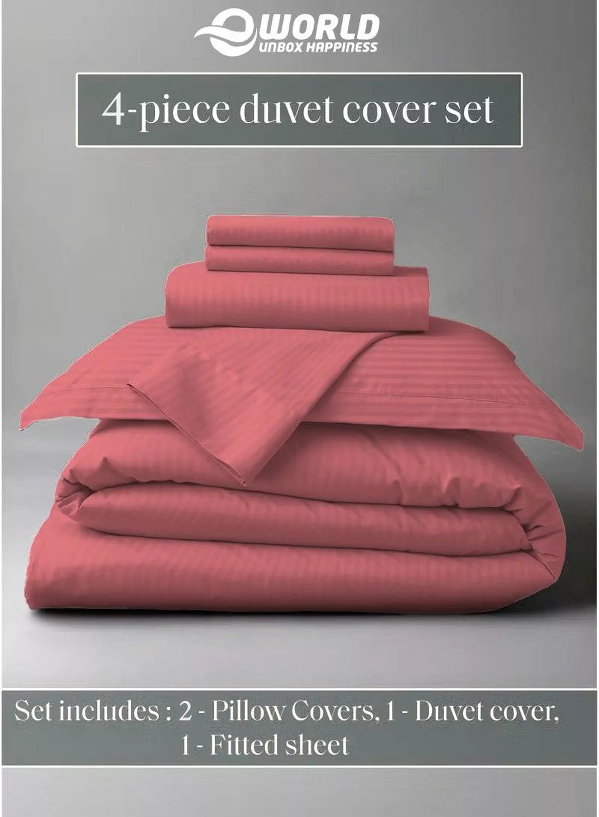 Premium Striped Duvet Set All Season – 4-Pieces Set Dusty Rose | King Size 220x240 cm | Ultra-Soft, Wrinkle-Resistant & Made in Dubai | Includes Duvet Cover, Fitted Sheet (200x200 cm) & 2 Pillowcases (50x70 cm)-1-1