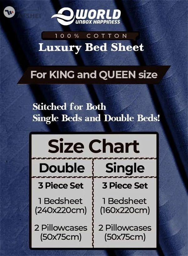 Eworld 3 Piece Luxury Navy Blue Striped Bed Sheet Set with 1 Flat Sheet and 2 Pillowcases for Hotel