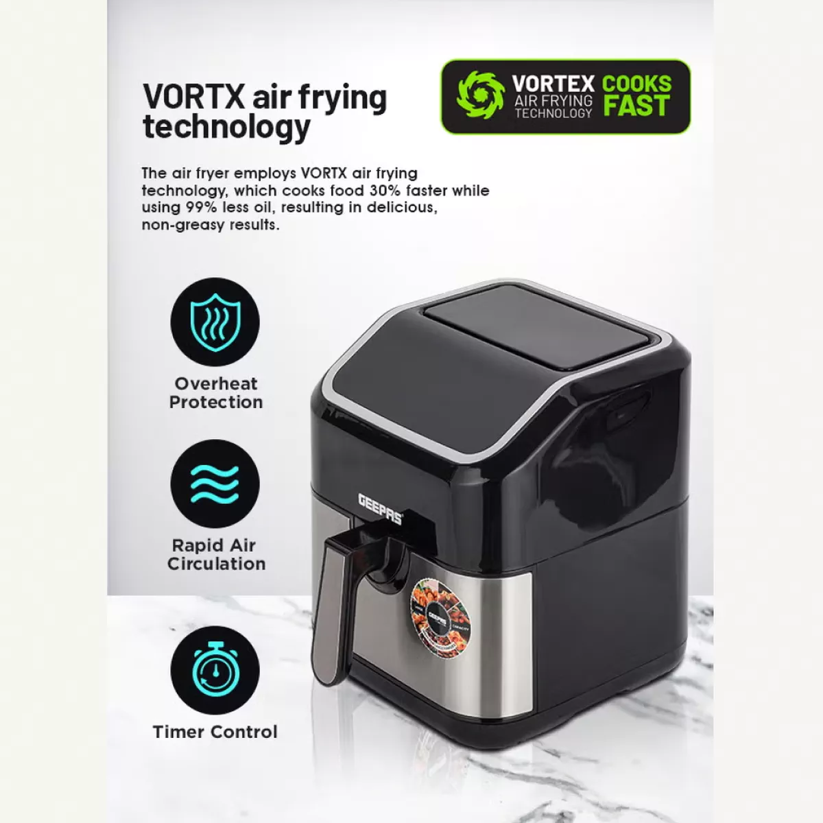 GEEPAS Digital Air Fryer - Equipped With Vortx Air Frying Technology| Oil Free Cooking Digital Display With Touch Screen-4-4