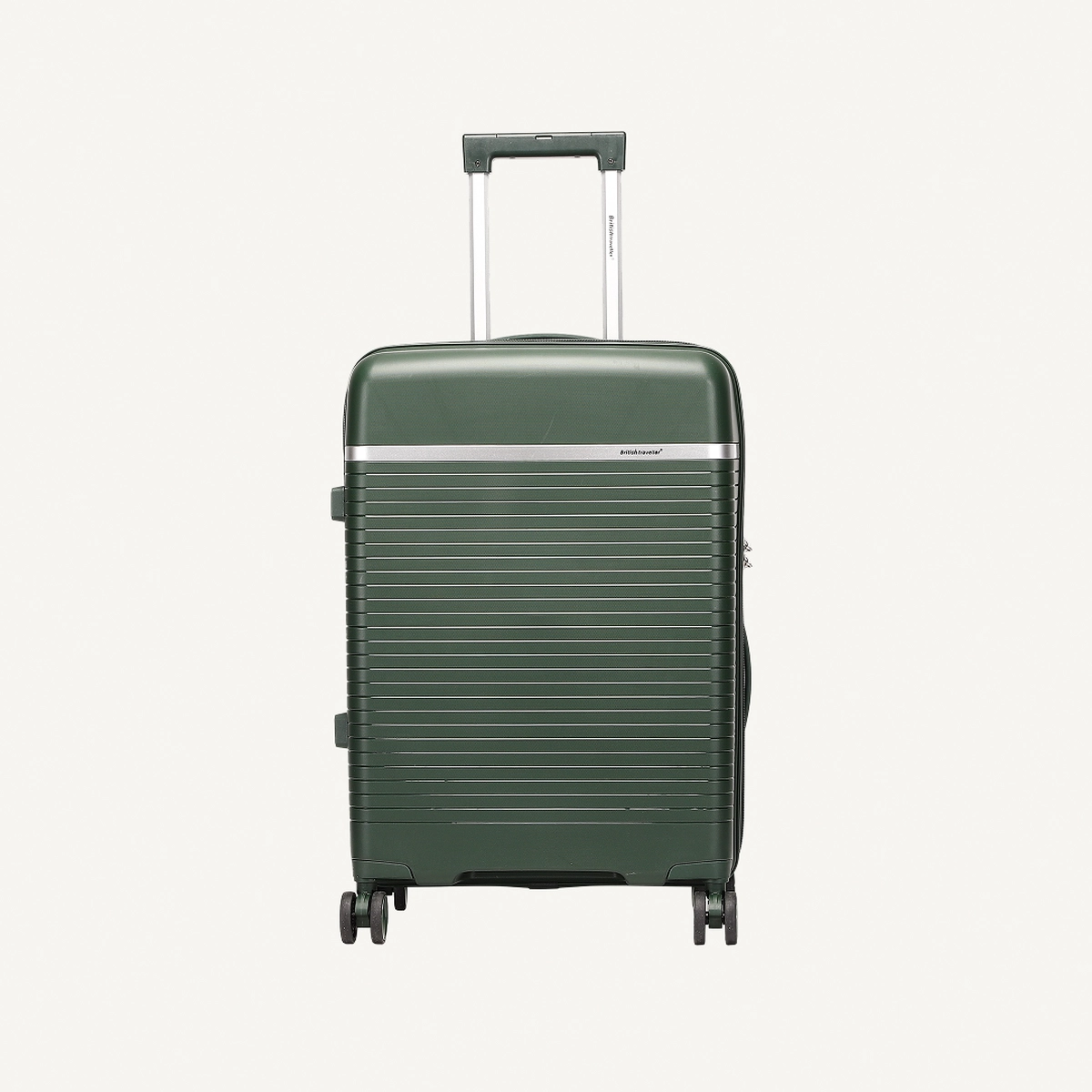 British Traveller 3-Piece Polypropylene Luggage Set | 20”, 24”, 28” Lightweight Suitcases with 360° Spinner Wheels, TSA Lock, Water & Scratch Resistant | Durable Hard Shell Trolley Bags with Telescopic Handle - Green-4-4