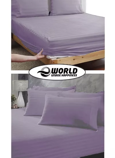 Eworld 3 Piece Luxury Purple Striped Bed Sheet Set with 1 Deep Pocket Fitted Sheet and 2 Pillowcases for Hotel and Home Crafted from Ultra Soft and Breathable Microfiber for Year-Round Comfort, (Single/Double)-6