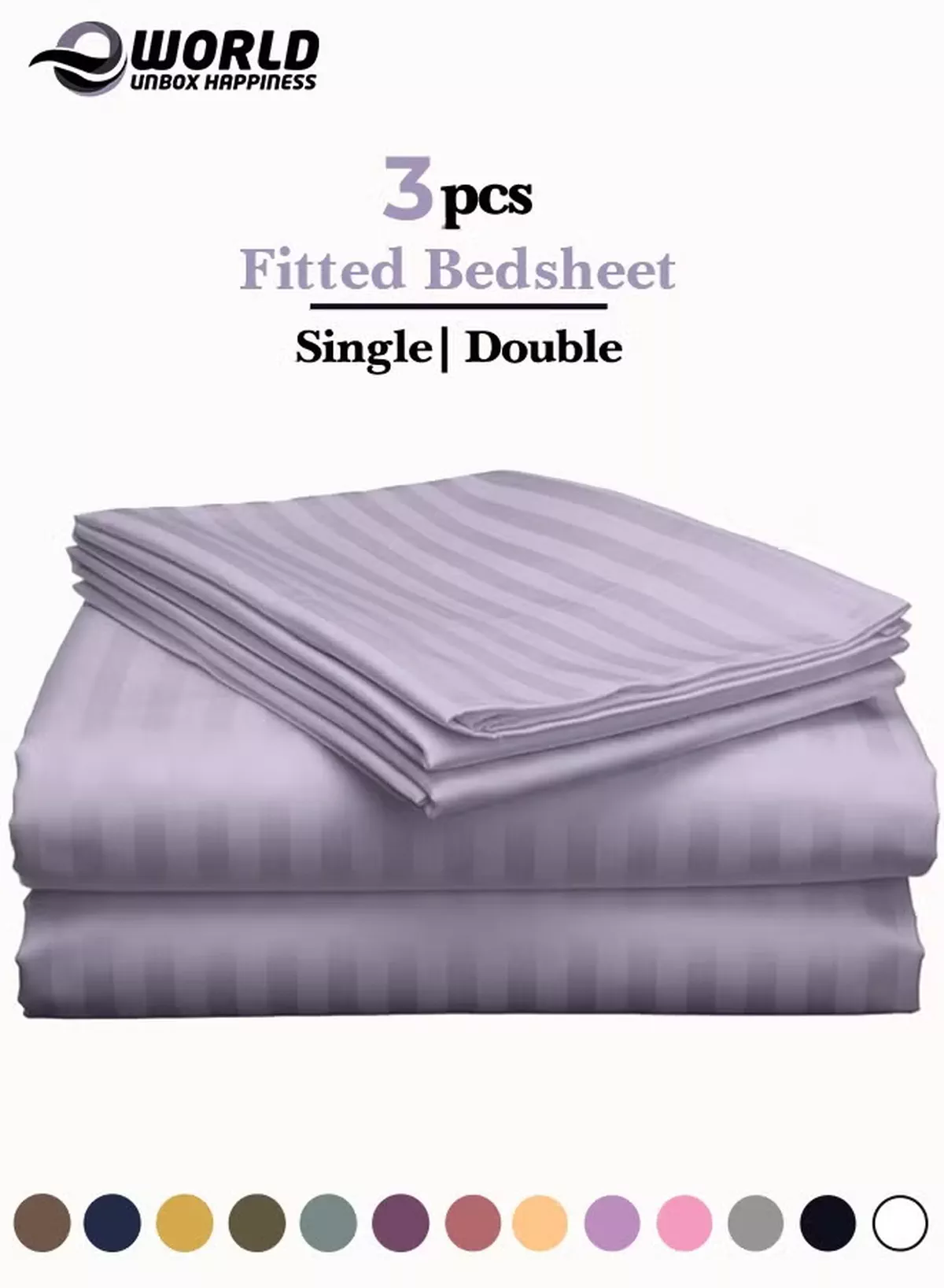 Eworld 3 Piece Luxury Purple Striped Bed Sheet Set with 1 Deep Pocket Fitted Sheet and 2 Pillowcases for Hotel and Home Crafted from Ultra Soft and Breathable Microfiber for Year-Round Comfort, (Single/Double)