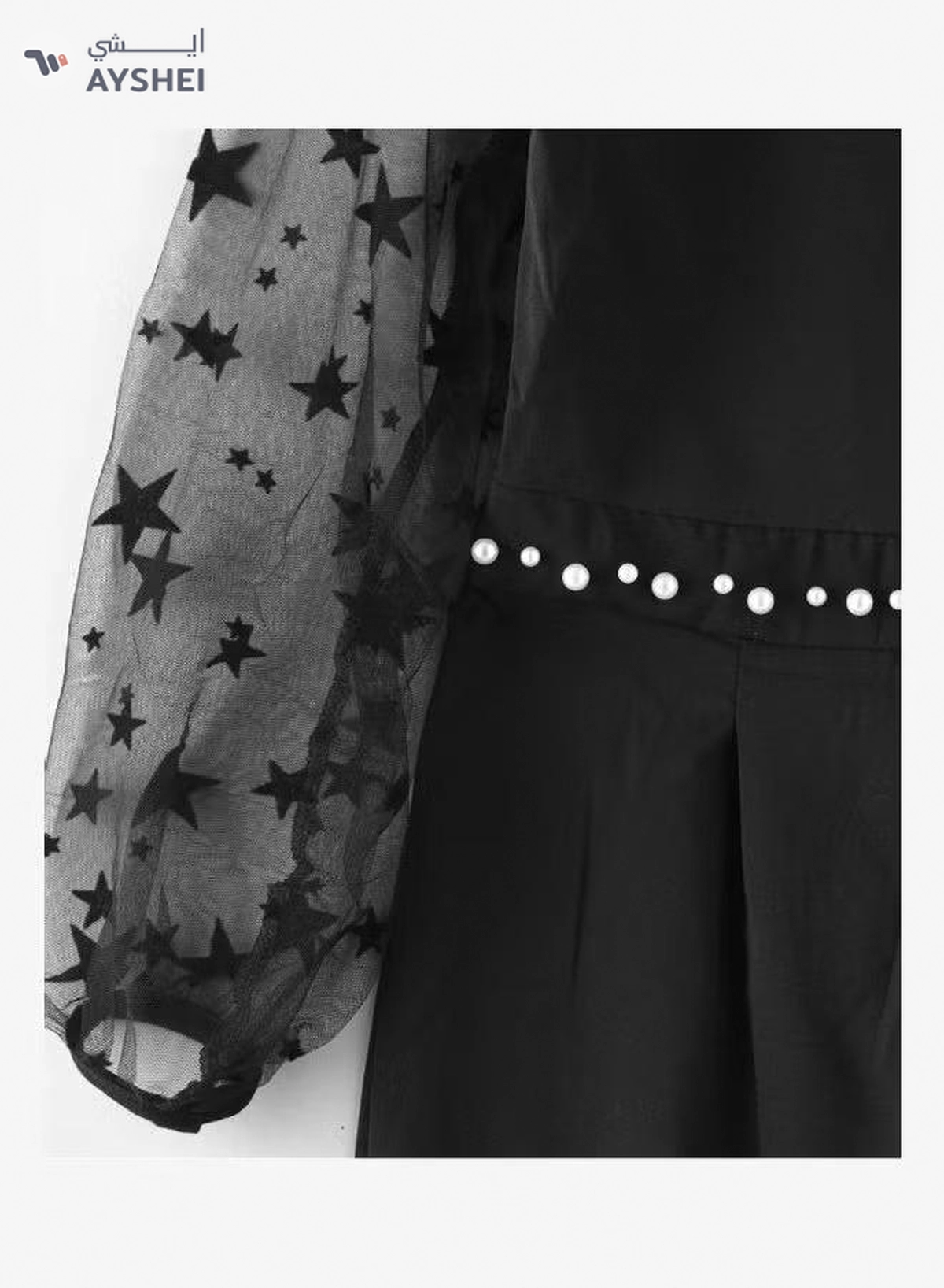 HASHQLO Pearl Belt With Star Embellished Full Length Jumpsuit Black/Grey-2-2
