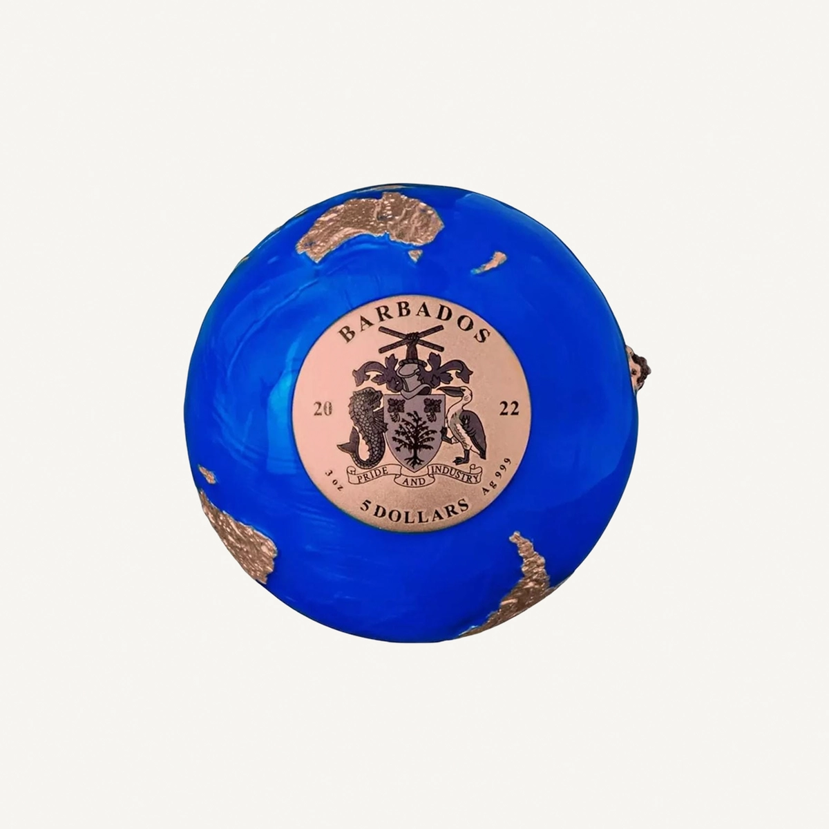 2022 Barbados $5 “Blue Marble – Endangered Earth” Spherical Coin