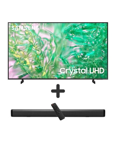 Samsung 65-Inch Crystal UHD DU8000 4K Smart Tv HDR 10+, Dynamic Crystal Color, AirSlim Design With 2.0 Channel Soundbar 30W, HDMI ARC, Bluetooth, USB, MP3, FM Station 65DU8000+SOUNDBAR Grey-0