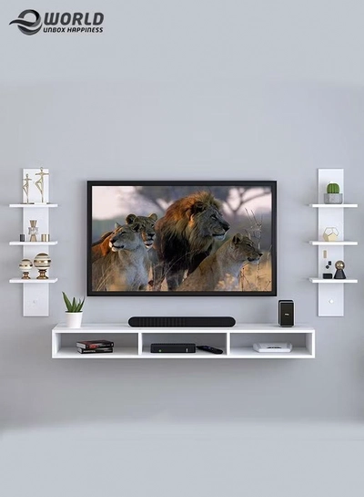 Eworld Floating Space Saving Wall Mounted TV Shelf for Home Office Workstation with storage shelves-0