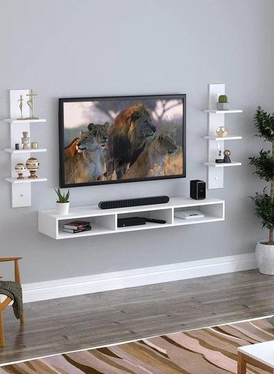 Eworld Floating Space Saving Wall Mounted TV Shelf for Home Office Workstation with storage shelves-1