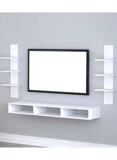 Eworld Floating Space Saving Wall Mounted TV Shelf for Home Office Workstation with storage shelves-2