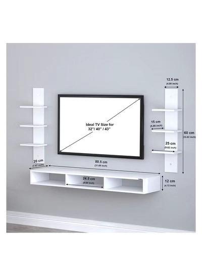 Eworld Floating Space Saving Wall Mounted TV Shelf for Home Office Workstation with storage shelves-3