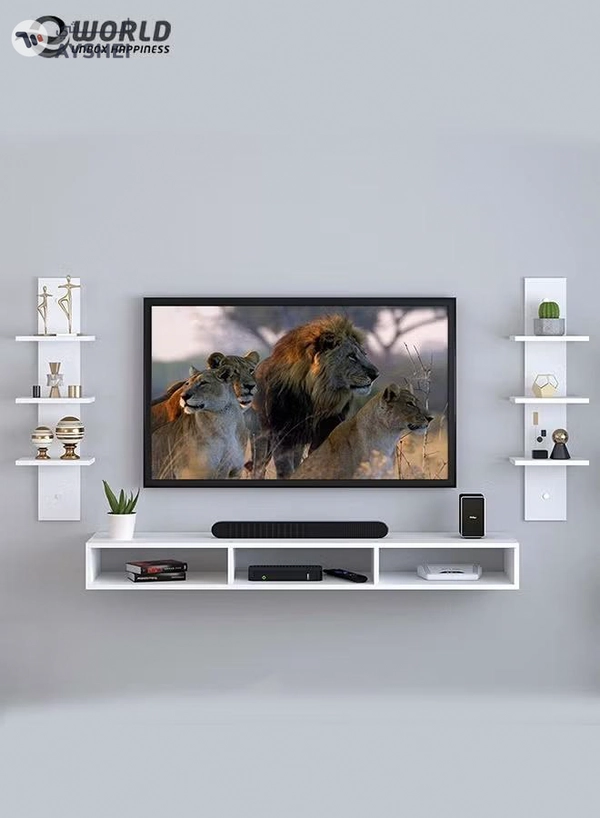 Eworld Floating Space Saving Wall Mounted TV Shelf for Home Office Workstation with storage shelves